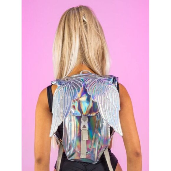 Fydelity Handbags - Fydelity Laser Silver Angel Wings Hydration Backpack *Hold 1.5 Liter Water Pack